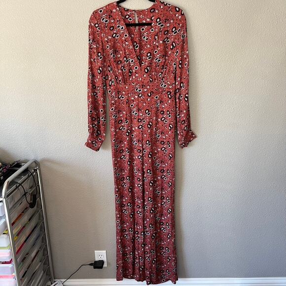 Free People Some Like It Floral Print Womens Plunging V Neck Jumpsuit Romper 4 - Picture 2 of 15